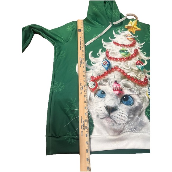 Christmas Cat Green Pullover Hoodie XL - Picture 4 of 6